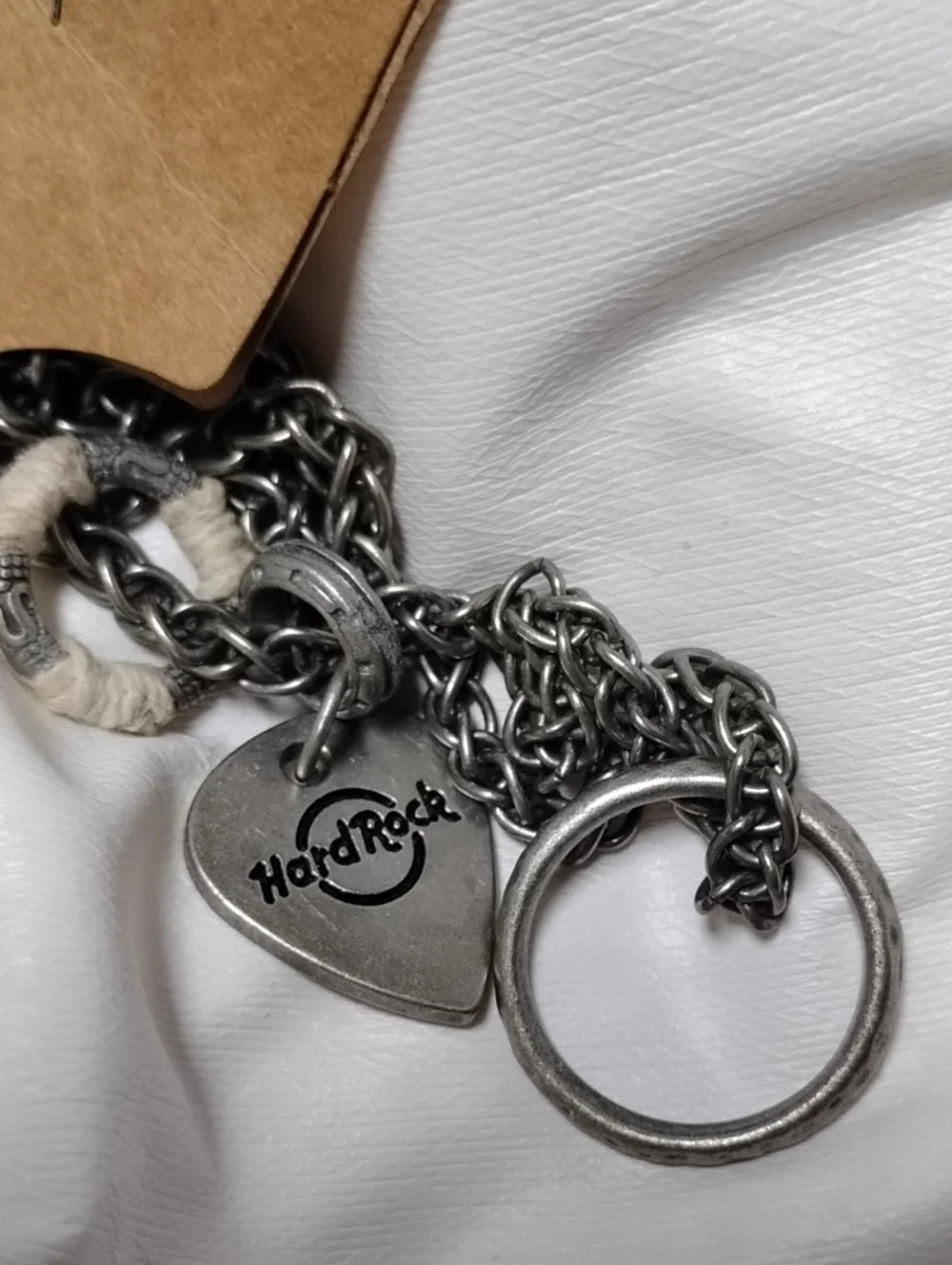 Hard Rock Cafe Silver-Tone Charm Chunky Chain Necklace Adjustable